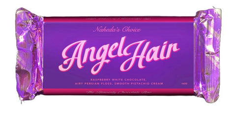 Naheda’s Choice Angel Hair Chocolate 160g – Raspberry White Chocolate with Persian Floss & Pistachio Cream