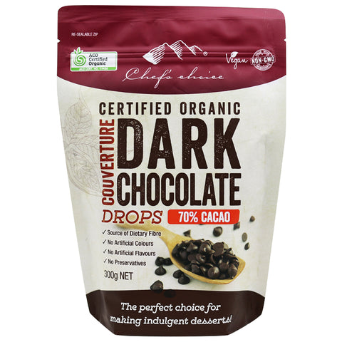 Chef's Choice Organic Dark Chocolate Drops 70% cacao 300g - Everyday Pantry